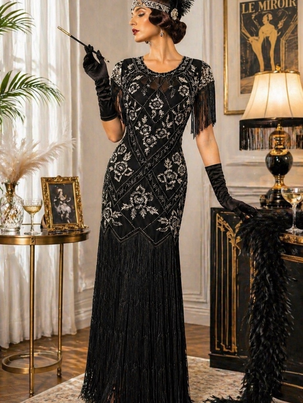 Elegant Black and Silver Vintage look dress/costume
